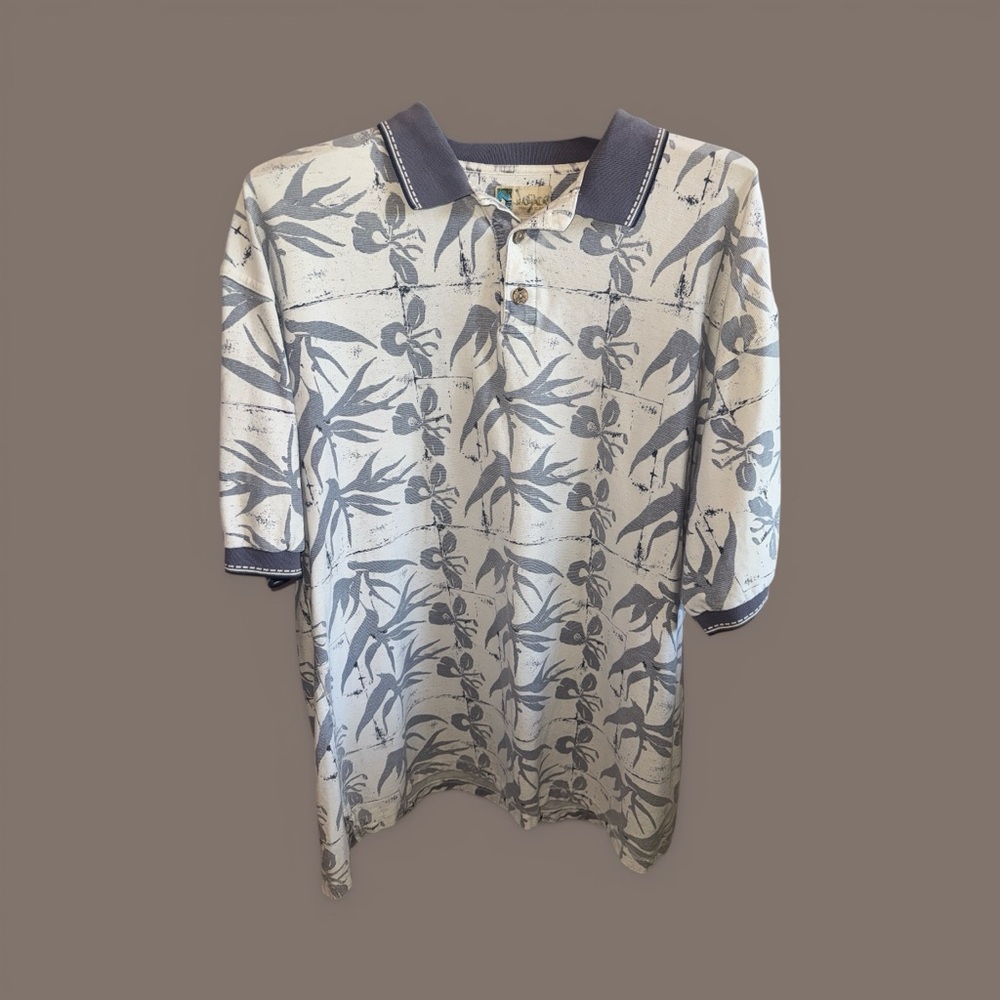 Kahala Hawaiian Islands Men's Tropical Floral Print Polo Shirt - Blue Size XXL